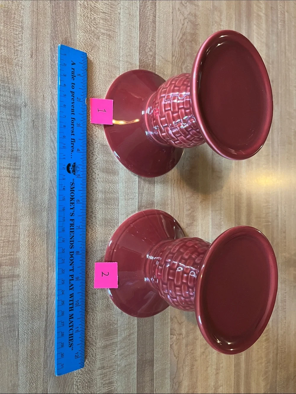 Longaberger Woven Traditional Paprika Ceramic Pedestal Candle Holders - Pair